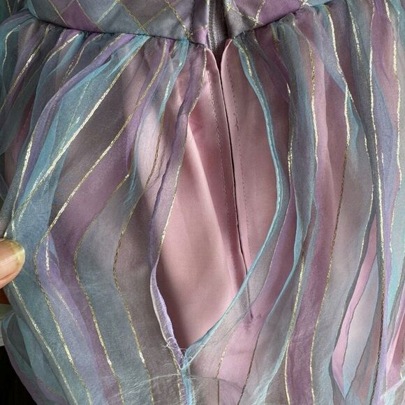 Vintage Enchanted Fairy Princess Metallic Striped Bow Gown Dress - Picture 9 of 14